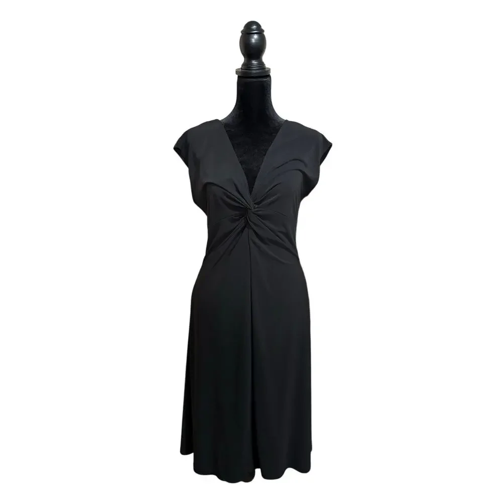 Vintage Y2K made in USA little black dress gathered chest v-neck women's‎ L LBD